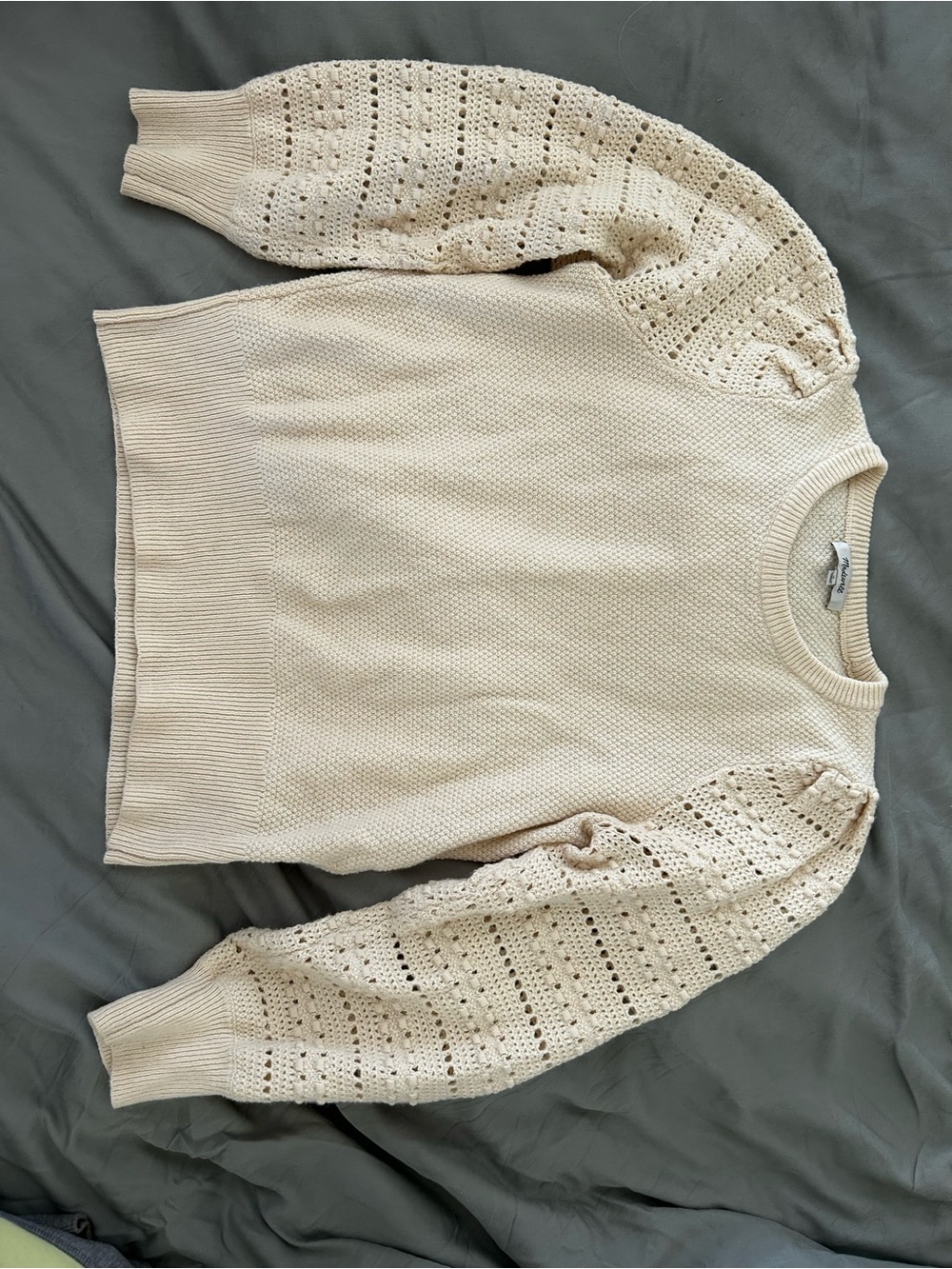 Madewell Cream Openwork Sleeve Crewneck Sweater